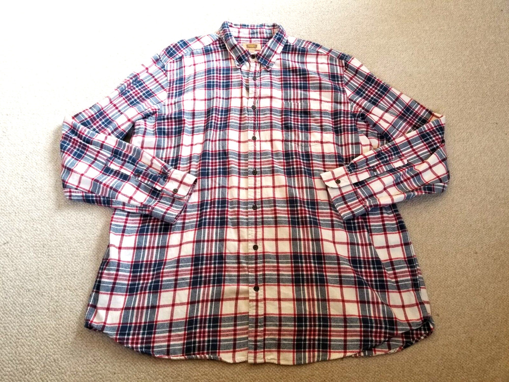 Mens Shirt-THE FOUNDRY-red/blue/white plaid 100% cotton flannel buttondown-2XLT